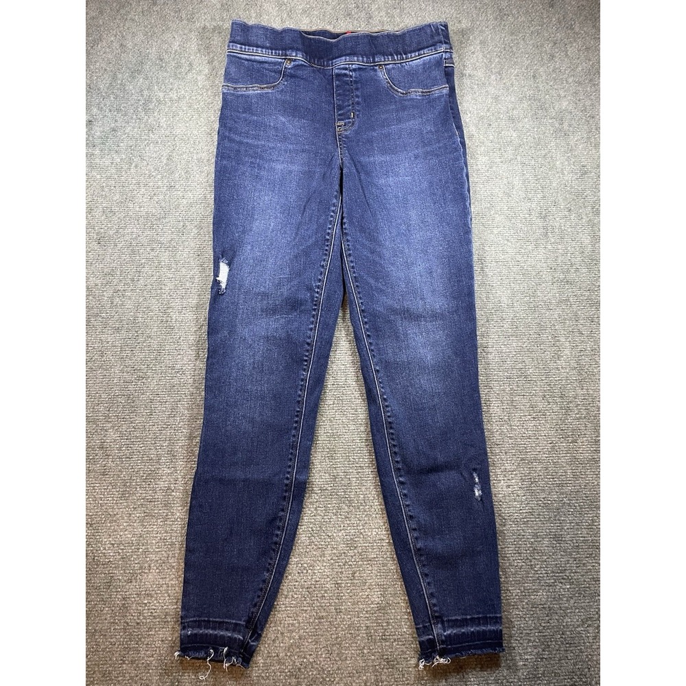 SPANX Skinny Jeans Women's Medium Blue Stretch Denim Distressed Pull On